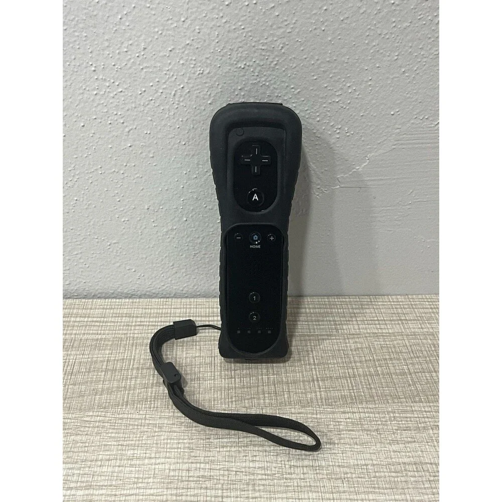 Official Nintendo Wii Remote Plus Black with Silicone Jacket & Wrist Strap OEM